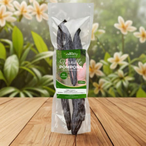 Vanille Pompona de Madagascar – Gousses XXL (+20 cm) Une vanille rare et luxueuse, aux gousses épaisses et charnues. Arôme intense, floral et cacaoté, parfait pour desserts, infusions et rhums arrangés.